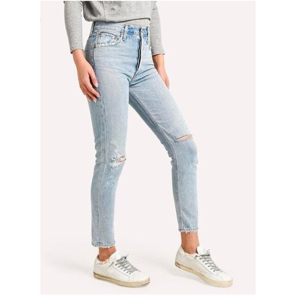 Agolde Jamie Classic High Rise  Distressed Button Fly Jeans Blue SZ 26 - Picture 6 of 16